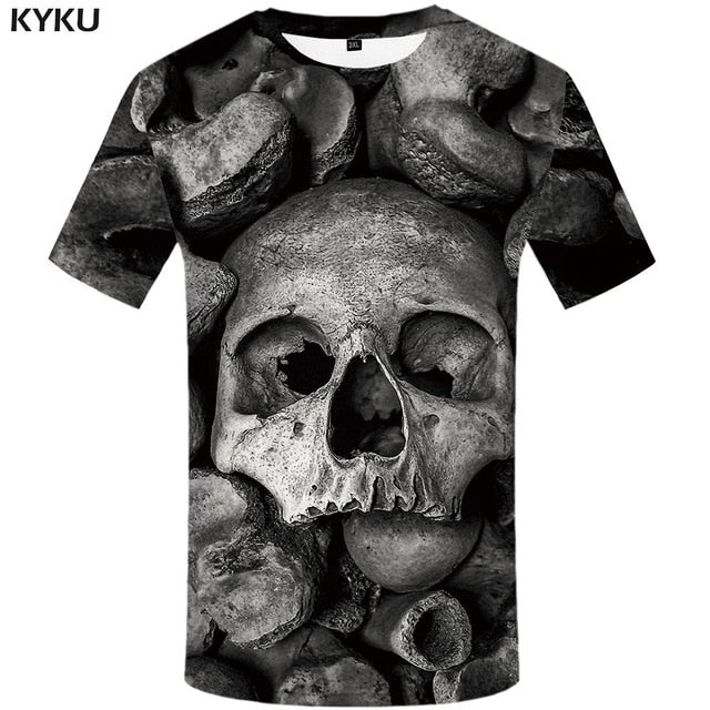 Skull T shirt Men Metal Tshirt Printed Rose Anime Clothes War Shirt Print Harajuku T-shirts 3d Mens Clothing