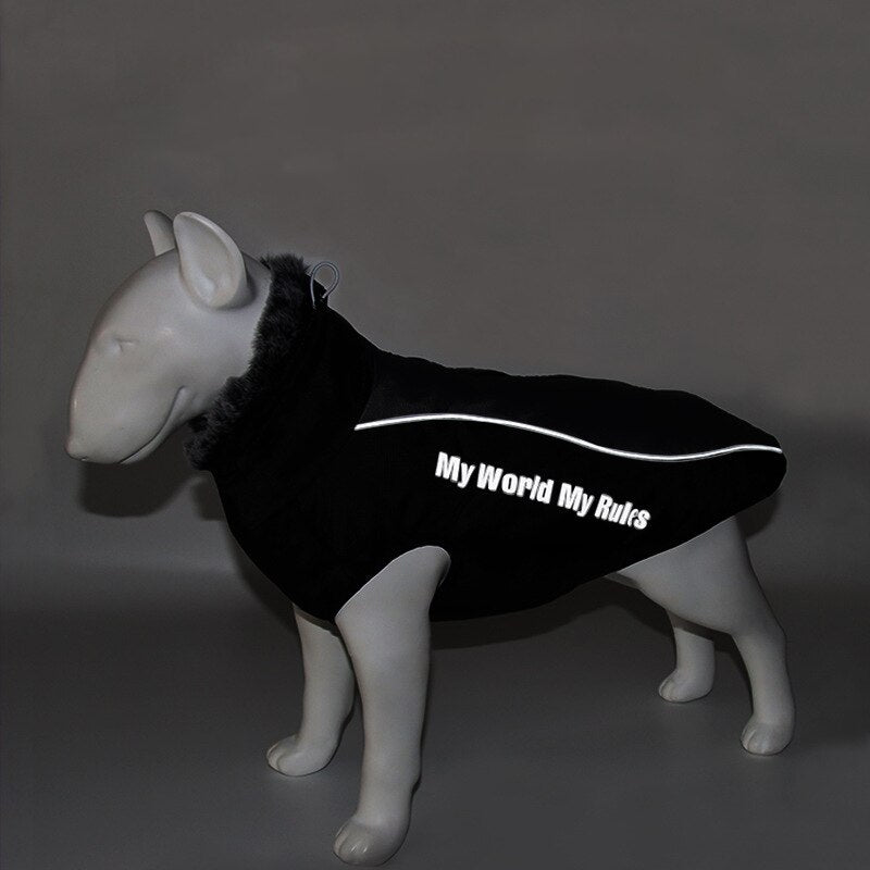 Thick Dog Coat Clothes Reflective Dogs Harness Clothes Vest Waterproof Pet Clothing With Fur Collar Large Dogs Jacket Outfit