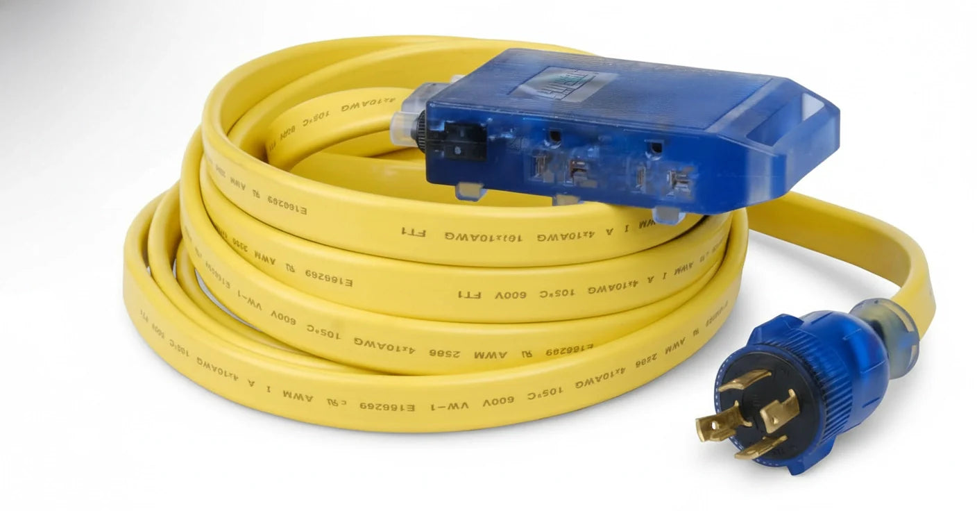 Pulsar PGA424 25 Ft. Generator Extension Cord for L14-30P to 4 5-20R with LED Indicator Yellow