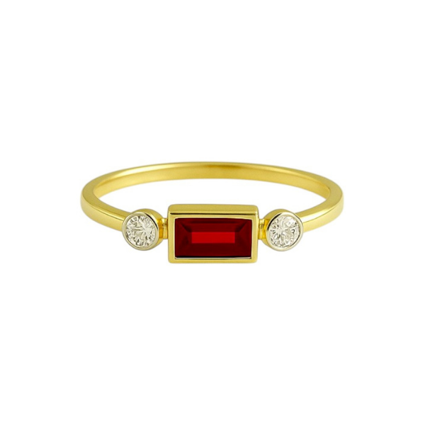 Ruby With Side Diamond 14K Solid Gold Diamond Fashion Ring for Women