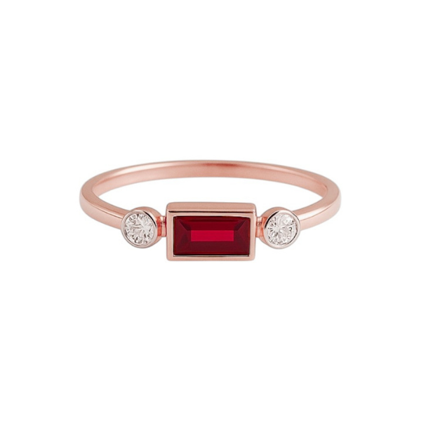 Ruby With Side Diamond 14K Solid Gold Diamond Fashion Ring for Women