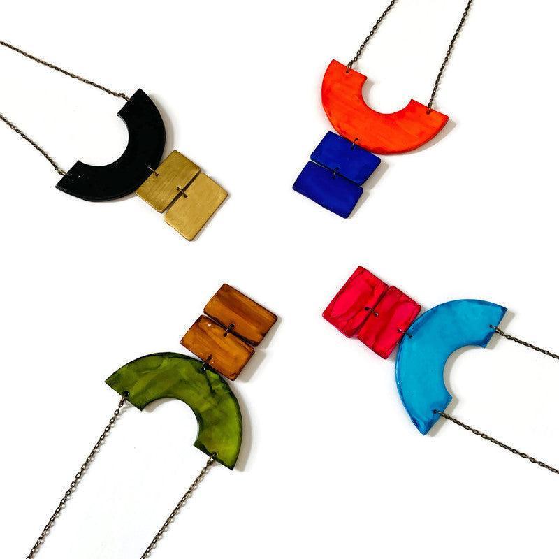 Rustic Boho Statement Necklace in Green Brown-1