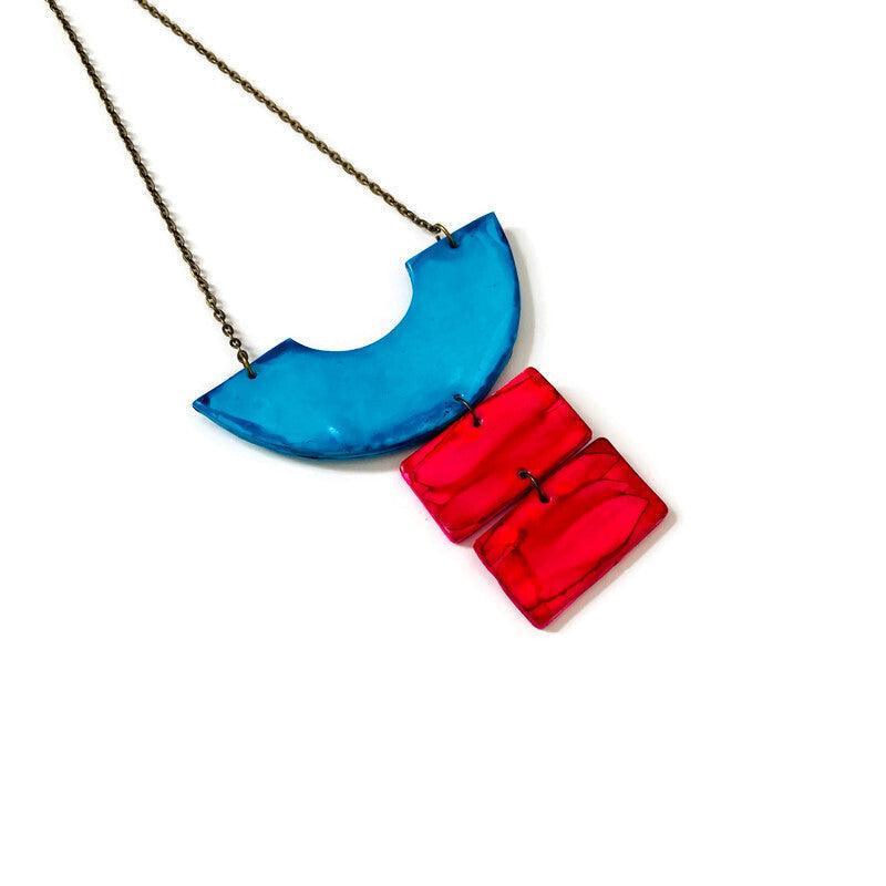 Rustic Boho Statement Necklace in Green Brown-5