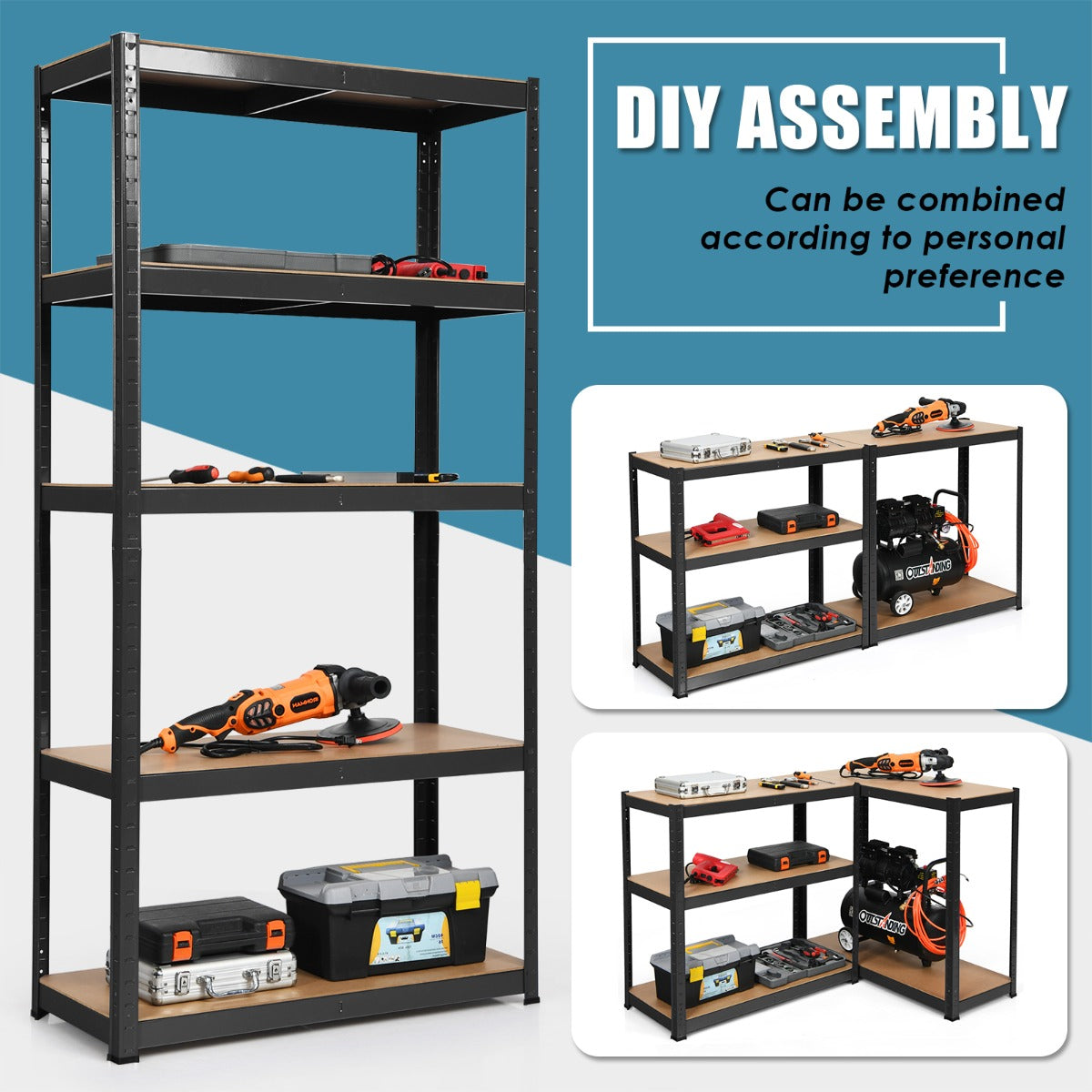 NNECW Heavy Duty Storage Rack with Adjustable Shelves for Home/ Office/ Garage-Black