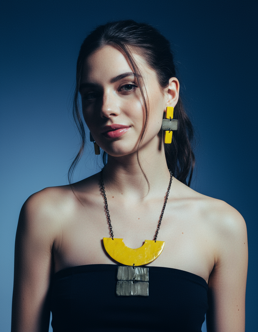 Rustic Boho Statement Necklace in Green Brown-2